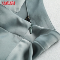 Tangada damska solidna satynowa spódnica trzy czwarte vintage boczny zamek błyskawiczny biurowa, damska elegancka elegancka spódnice trapezowe 6D18 3